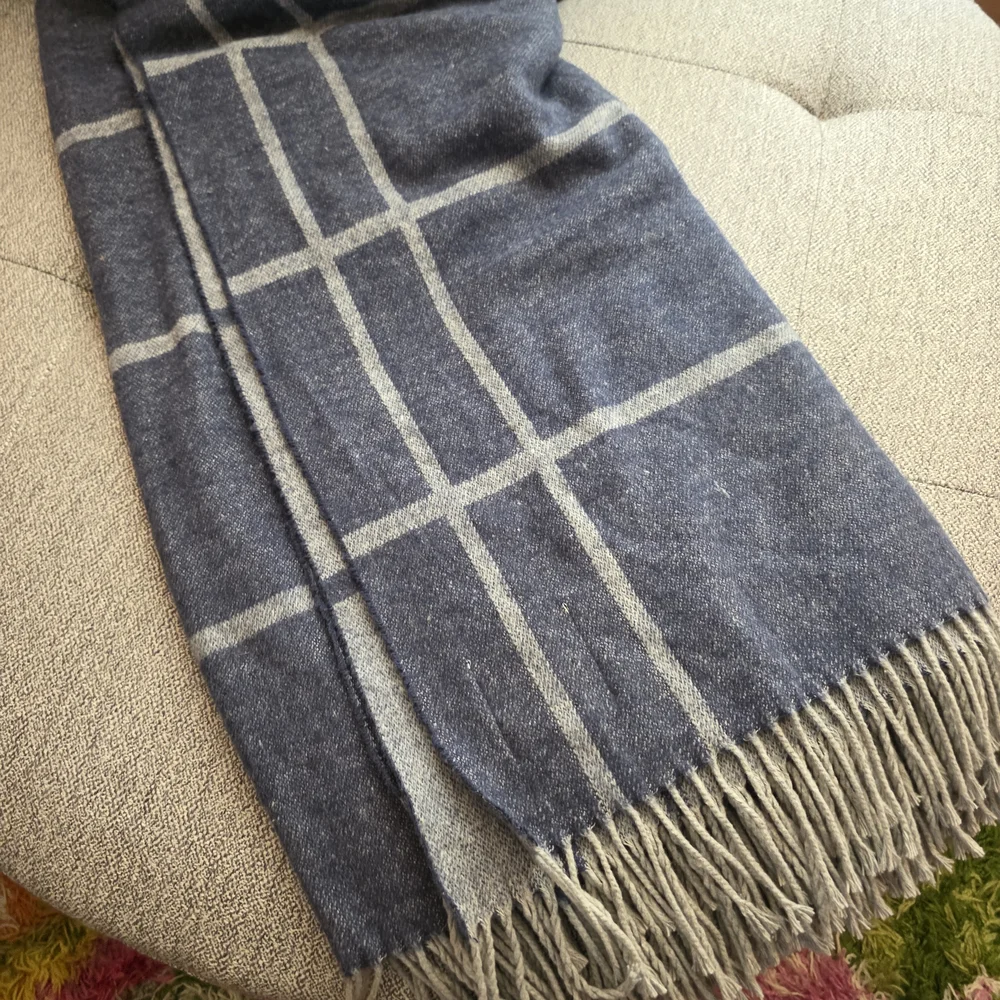 Nido Notte Italian Knit Blanket Plaid Dusty Blue Cotton Blend Soft Throw